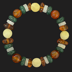 Luna Necklace with multicolored beads on a white background, inspirated by the October moon.