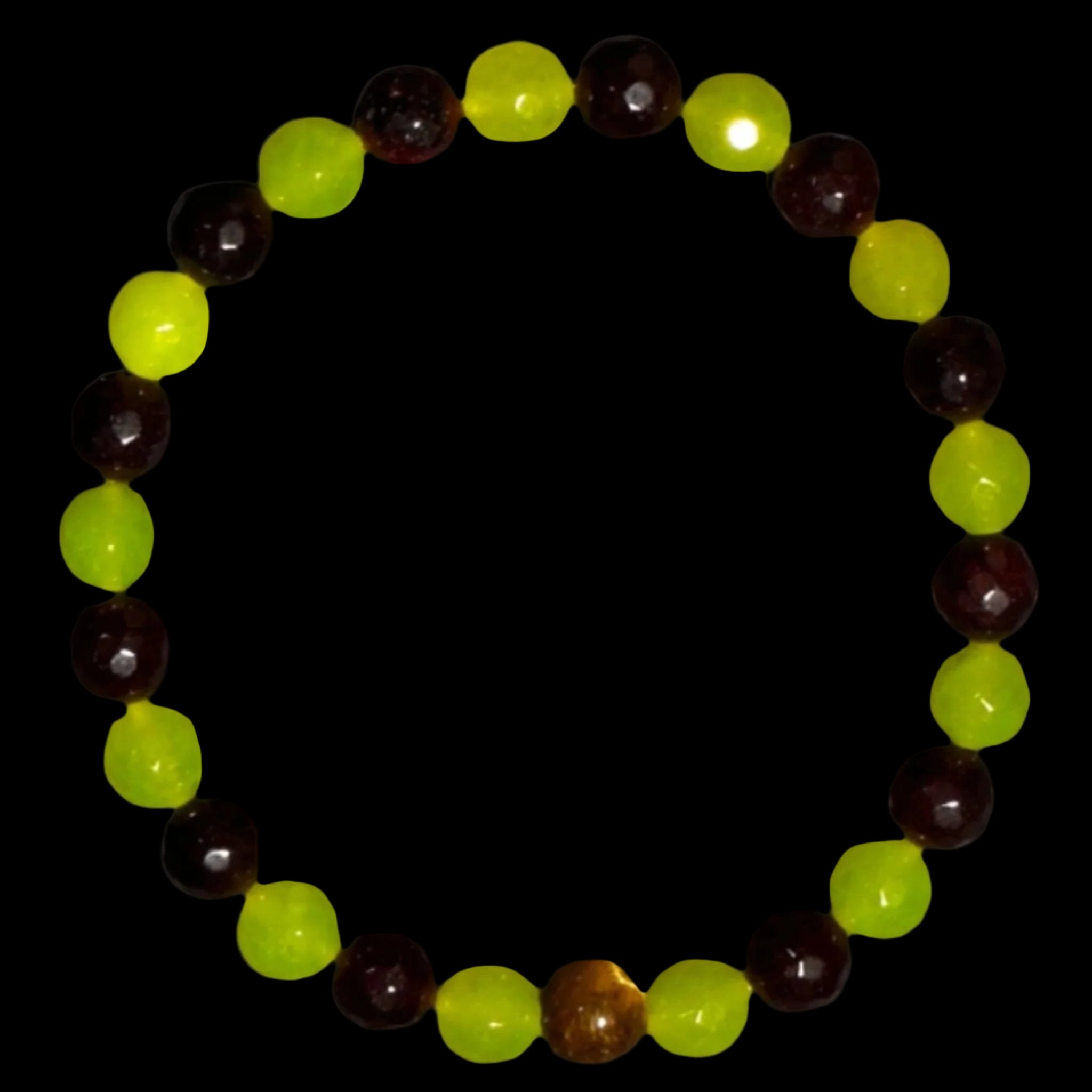 A one-of-kind Virgo bracelet 7.5” designed with Peridot and Garnet precious gems.  Designed and produced by AstroCreations.  Creators of unique Zodiac jewelry.