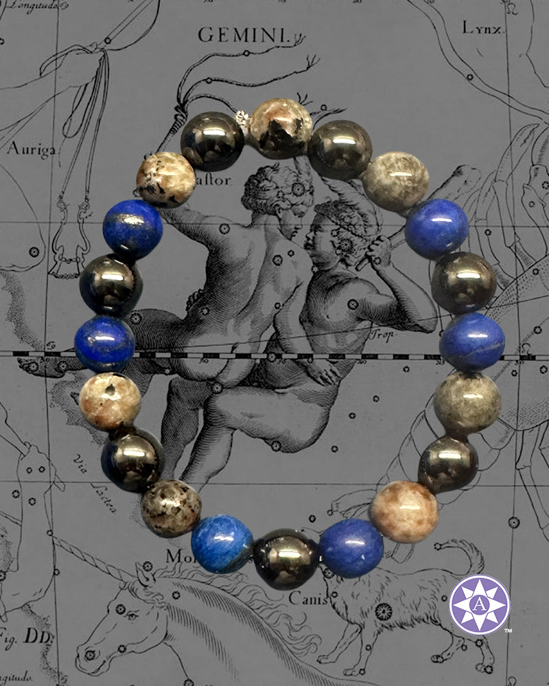 A Germini bracelet designed and created by AstroCreations for the 2025 Collection.