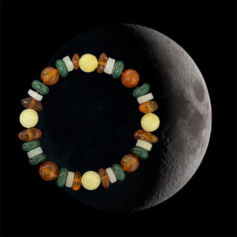 Colorful beaded bracelet on a moon-like surface created and produced by AstroCreations, designers of Zodiac jewelry.